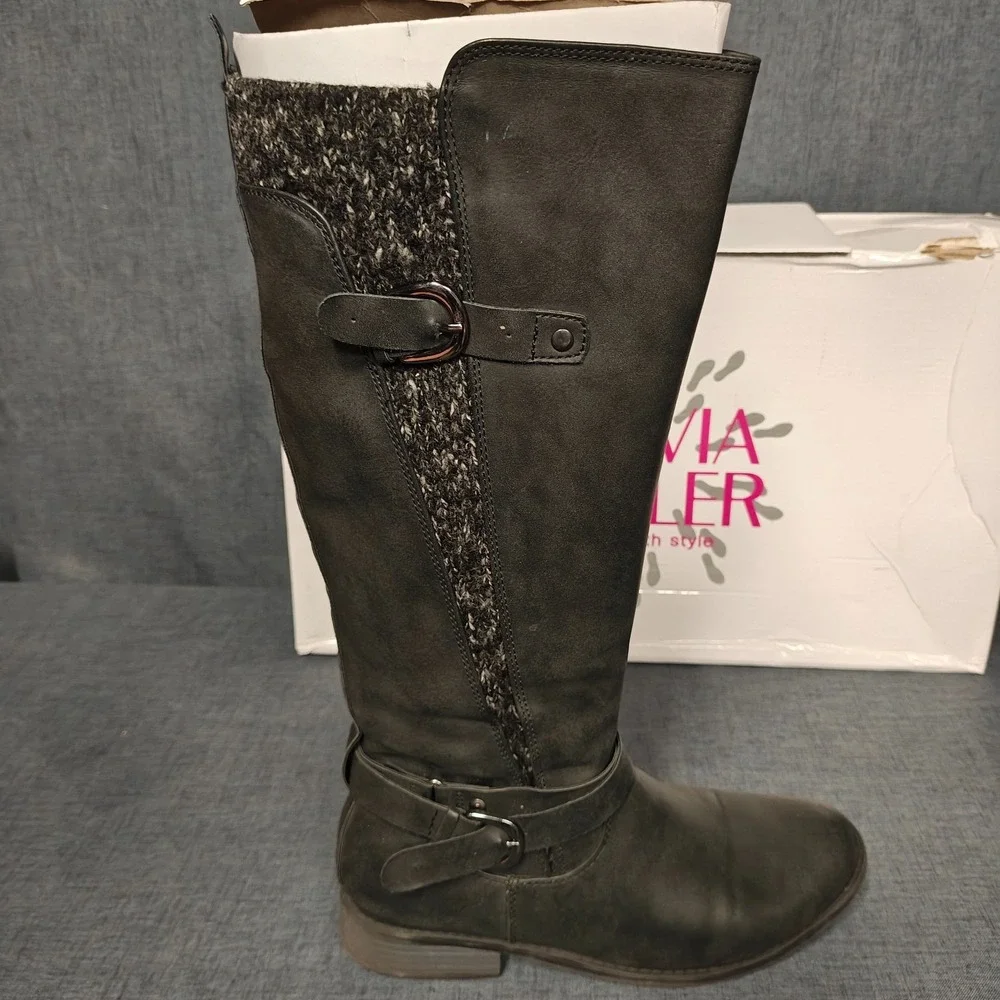 OLIVIA‎ MILLER Womens Black Knee High Boots Size 9 Side Buckle & Zipper